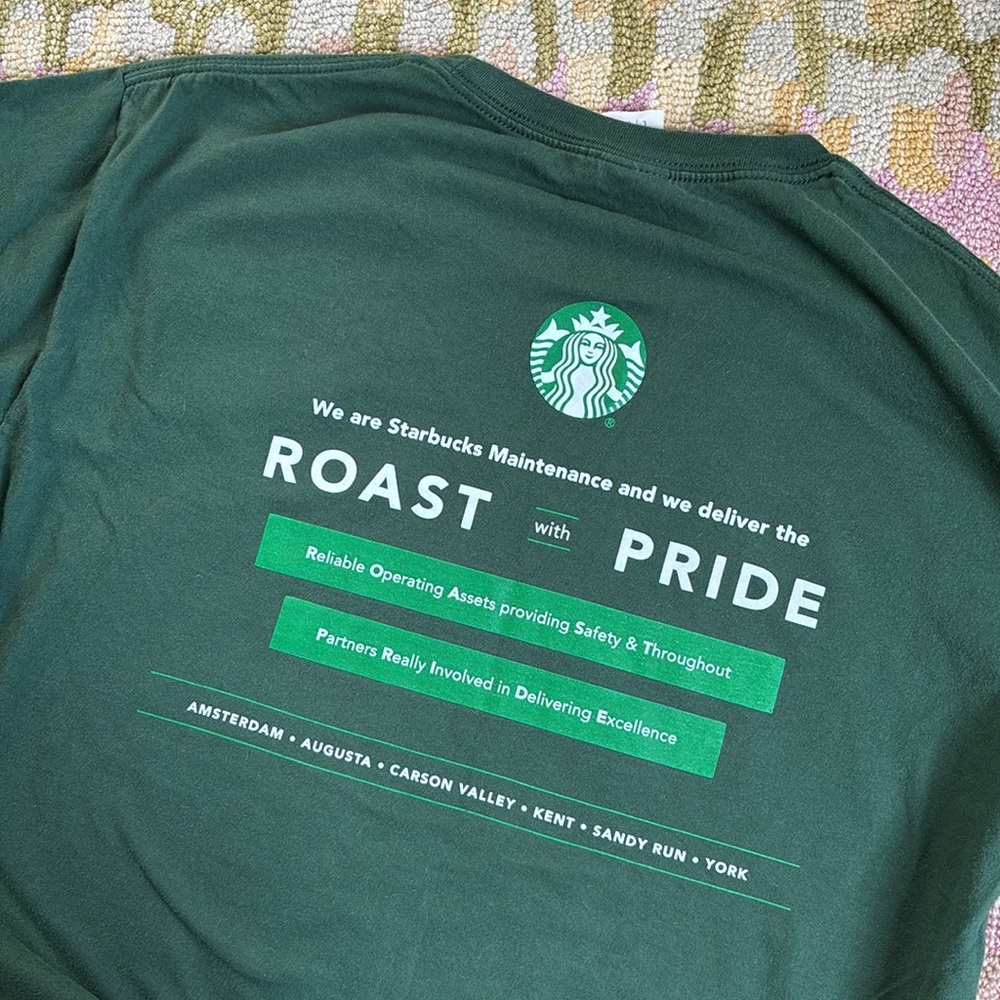Maintenance Crew Starbucks Apron Green Maintenance Tee Shirt Official Sz L - Picture 10 of 13